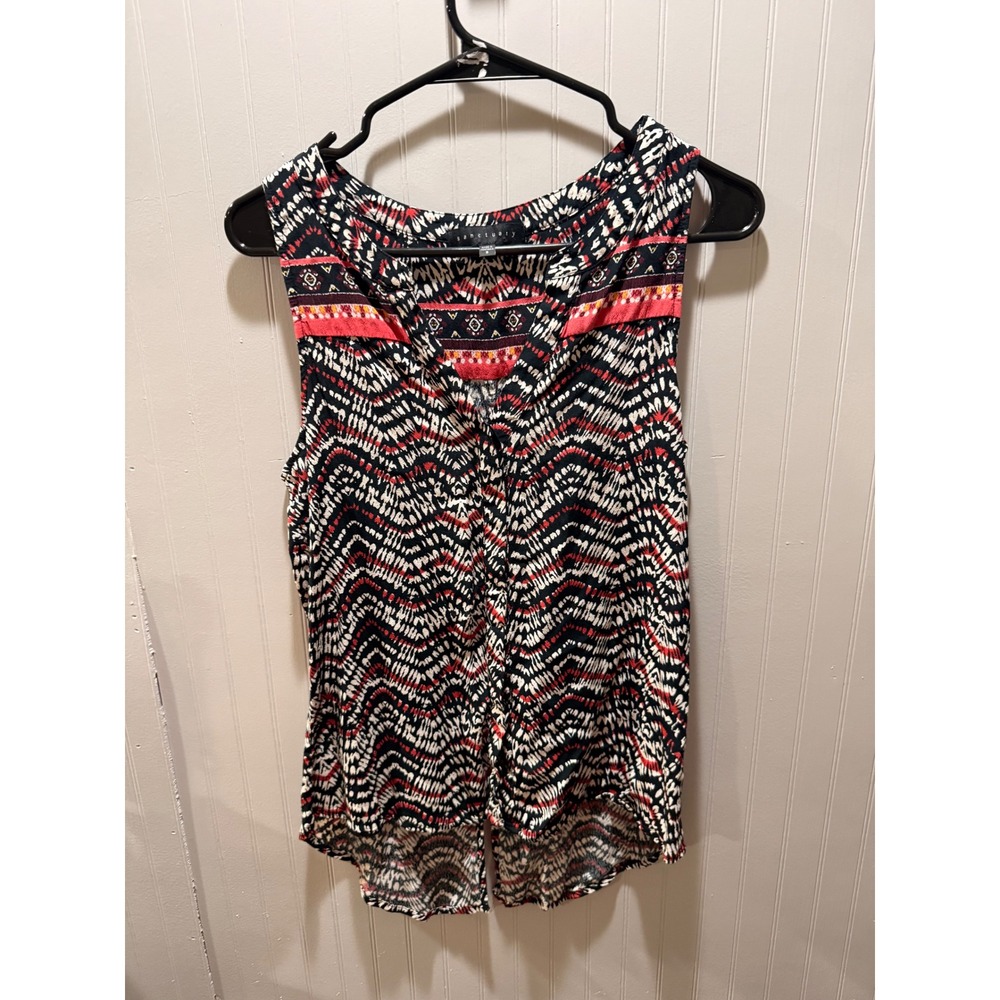 Sanctuary Womens Tribal Chevron Print Sleeveless Blouse Red Black White‎ Small